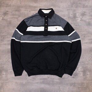 Vintage VTG Y2K 2000's 00's Ruby Black / Grey Stripped Rugby Polo Sweater